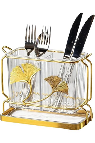 Tazweeq Kitchen Utensil Holder, 2-Compartment Silverware Organizer with Drip ...