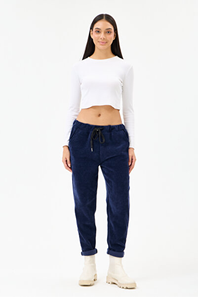 della moor Women's Navy Blue Italian Waist Lace-Up Lycra Velvet Trousers 40 -...
