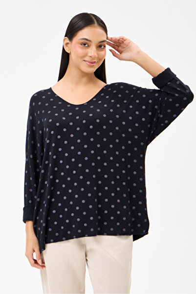 della moor Women's Black Italian Polka Dot Patterned Lycra Knitwear Sweater 4...