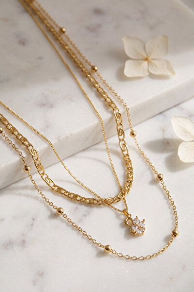 Lisinya Gold Color Brass Swan Detailed Women's Combination Necklace -