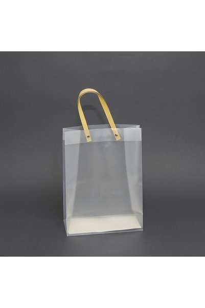 Muka Saplı Çanta Şeffaf Buzlu Plastik (PP/PVC) 25*30*10 CM Pakette 10 Adet