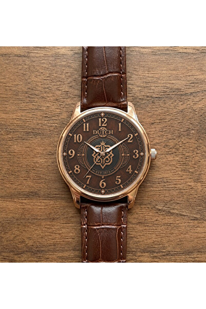 DUTCH STORE Men's Wristwatch - Arabic Numerals with Embossed Brown Textured D...
