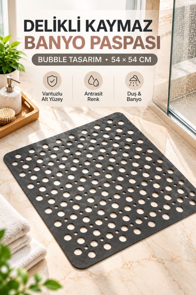 Awesomecrochet Perforated Non-Slip Bath Mat Square Bubble Design Shower Mat w...