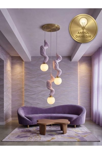 Sezay Aydınlatma Modern Organik wave Tasarım 3'lü Sarkıt Avize - Gold Detaylı...