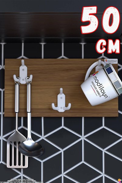 Modilayn مجموعة شماعات المطبخ GEYİK ذات 9 خطافات (46.4×9.6 سم) - تصميم أنيق، ...