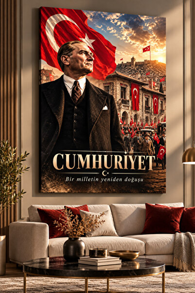 Mustafa Kemal Atatürk Cumhuriyet Temalı Kanvas Duvar Tablosu | 29 Ekim Cumhuriyet Bayramı Dekoratif Tablo