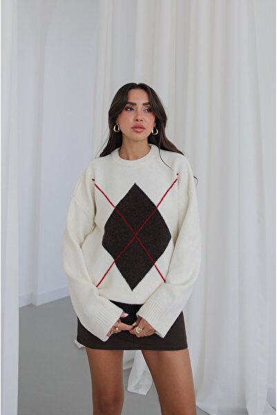 Havoş Ecru Elva Baklava Patterned Sweater
