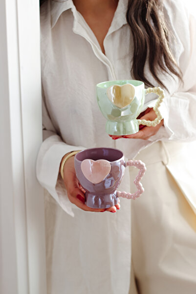 SİNEM YAMAN HOME Shi̇ne Purple and Green 2-Piece Set 320 ml Glazed Porcelain Mug