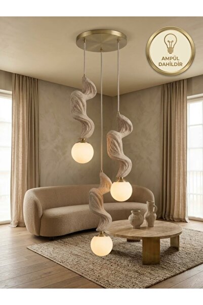 Modern Organik wave Tasarım 3'lü Sarkıt Avize - Gold Detaylı Glop Camlı Salon ve Mutfak Aydınlatması (Ampül Dahildir)