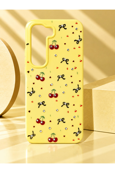 Tecno Spark 40 Pro Uyumlu Kiraz Fiyonk Desenli Taşlı Telefon Kılıfı