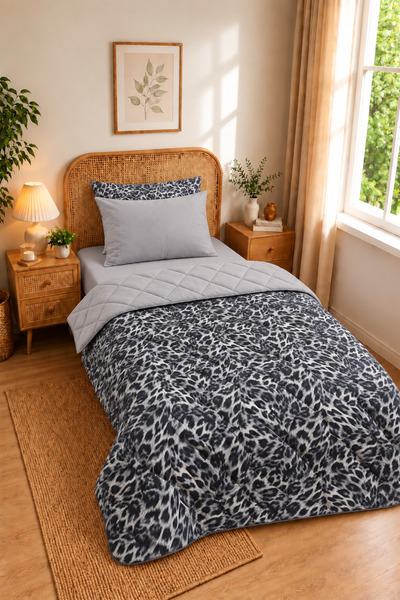 Miyu Veloura Luxe Single Sleeping Set |   100% Cotton Quilted Comforter, Elastic Fitted Sheet and Pillowcase
