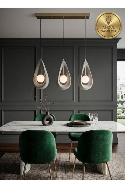 Petra Sıralı 3'lü Sarkıt Avize - Modern Salon, Mutfak ve Yemek Masası Üstü Kırmızı Aydınlatma (Ampül Dahil)
