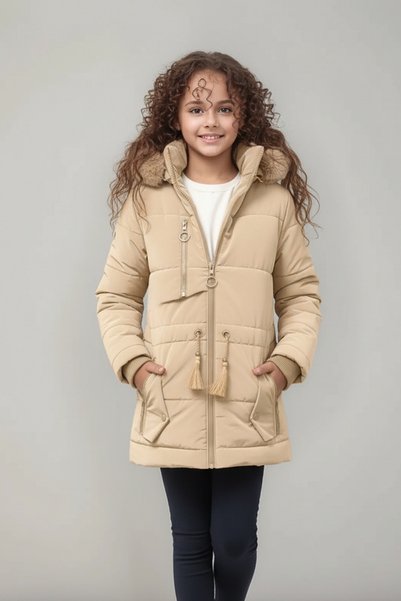 Ricalena Girl's Winter Coat, Drawstring Waist, Hooded, Fleece Lined, Thick, Comfortable, Stylish, Trendy
