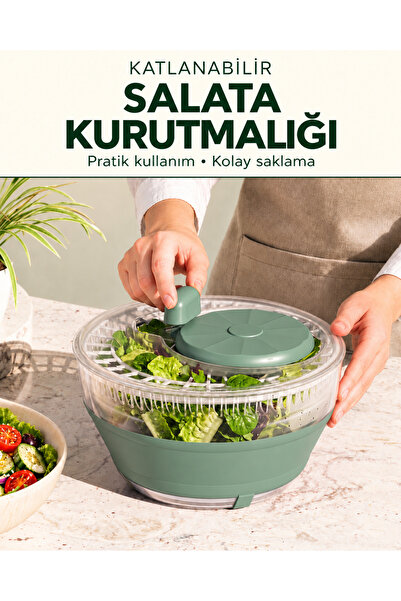 Katlanabilir Salata Kurutmalığı Sebze ve Yeşillik Kurutucu Yeşil