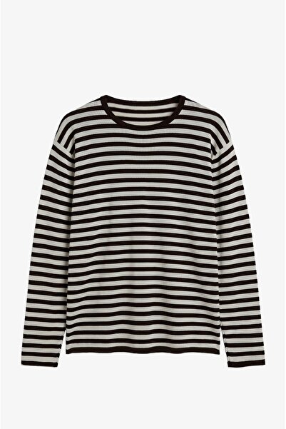 Havoş Brown Fray Striped Knit Sweater