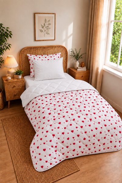 Miyu Veloura Luxe Single Sleeping Set |   100% Cotton Quilted Comforter, Elastic Fitted Sheet and Pillowcase