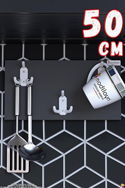 Modilayn مجموعة شماعات المطبخ GEYİK ذات 9 خطافات (46.4×9.6 سم) - تصميم أنيق، ...