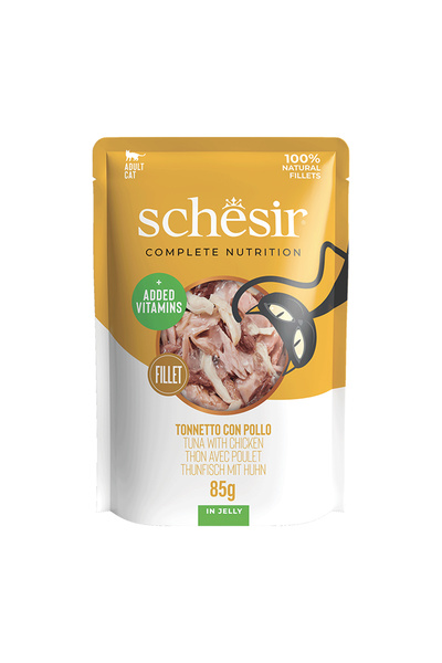 Schesir Jelly Ton Balıklı ve Tavuklu Jöle İçinde Yetişkin Kedi Pouch 85g