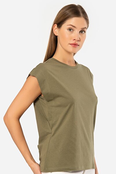 TÜREN Women's padded look relaxed fit t-shirt, 100% cotton