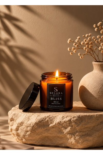 SELORA MAISON BLISS Vanilya Kokulu Mum Kapaklı Amber Cam Kavanoz Dekoratif Mu...
