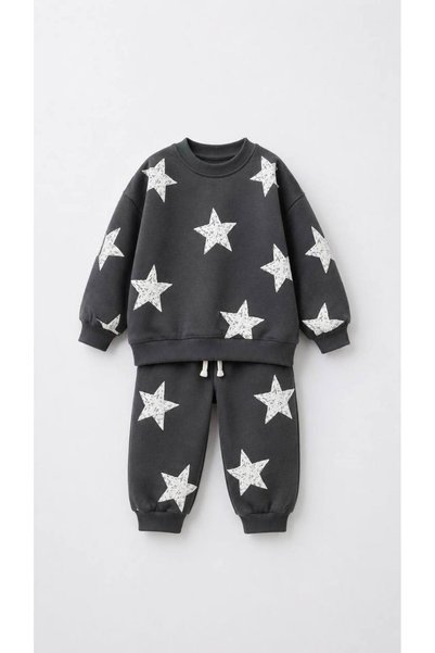 MİO Çocuk Desenli Sweatshirt ve Lastikli Paça Eşofman Takımı