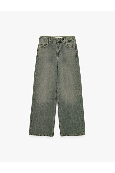 Koton Pamuklu Bol Kesim Ekose Taş Detaylı Jean Pantolon - Loose Straight Fit ...