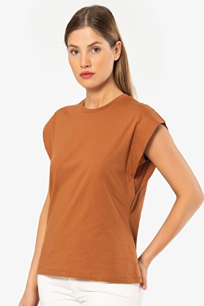 TÜREN Women's padded look relaxed fit t-shirt, 100% cotton