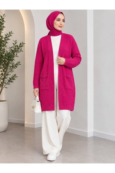 AHENZA COLLECTION Women's Long Knitted Knitwear Cardigan with Pockets, Standa...
