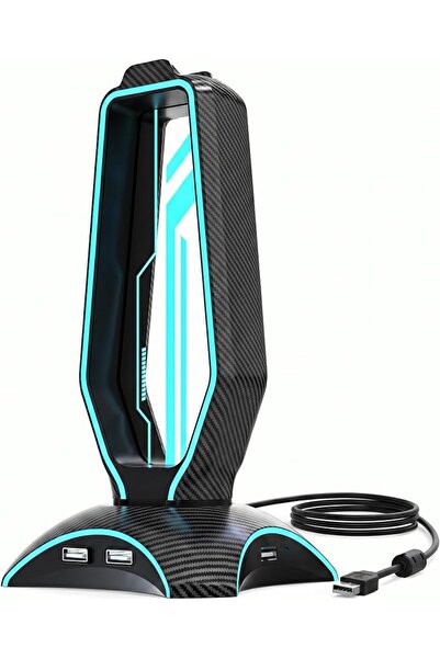 GENERAL حامل سماعات رأس RGB وحامل سماعات الألعاب مع محور USB ثلاثي، يتميز بـ ...