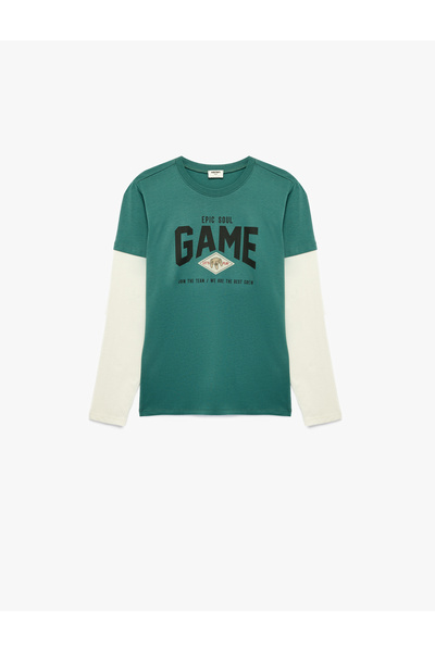 Koton Tricou imprimat cu mânecă lungă, stratificat, cu guler rotund, din bumbac