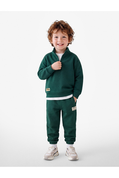 Koton Şardonlu Dik Yaka Yarım Fermuarlı Uzun Kollu Oversize Sweatshirt