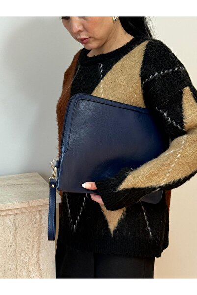 lalettobags حقيبة لابتوب وتابلت مقاس 13 بوصة من الجلد الصناعي باللون الأزرق ا...