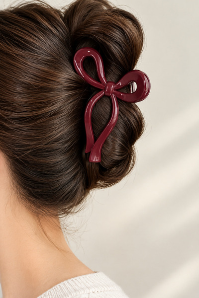 ATALYA ACCESSORY Kadın Bordo 11 Cm Büyük Boy Fiyonk Kadın Toka