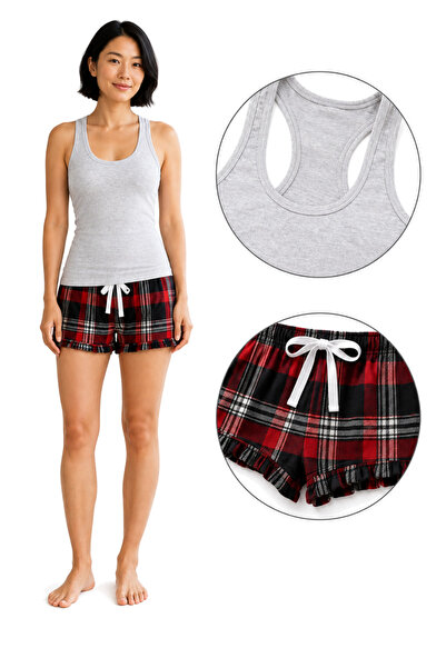 Generic Brand Pijama de damă SF Women, top gri și pantaloni scurți în carouri...
