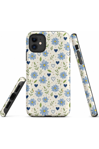 EDELFU iPhone 11 Compatible - Blue Flowers, Double Layer Cover, Glossy Surfac...