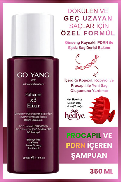 GO YANG Procapil, Kopexil ve PDRN İçeren Dökülen ve Geç Uzayan Saçlara Özel Ş...