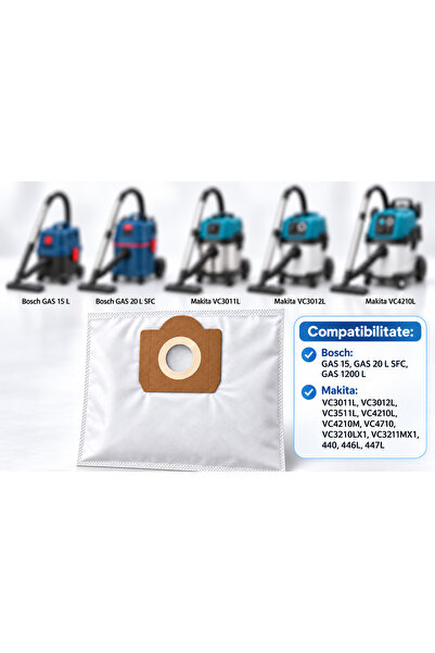 OEM Sac microfibra compatibil Bosch GAS 15 / 20 L SFC / 1200 L si Makita VC /...