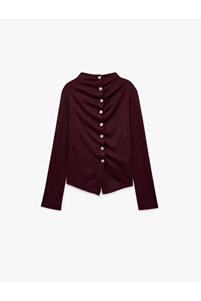 Koton Slim Fit Uzun Kollu Dik Yaka Drapeli Düğmeli Bluz