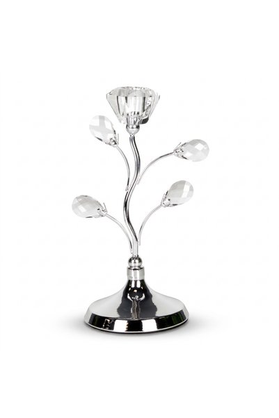 Herdekora Dekoratif Metal Şamdan Çiçek Tasarımlı Kristal Taşlı Gümüş 11x24 Cm.