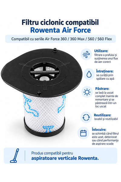 OEM Filtru lavabil compatibil aspirator Rowenta Air Force 360 Max / 460 All-i...