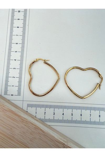 zadenza gold Stainless Steel Heart Model Hoop Earrings 42mm