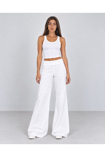 TOP CLOTHE Women's Wide Leg Pants with Pleated Waist and Shiny Wing Detailing