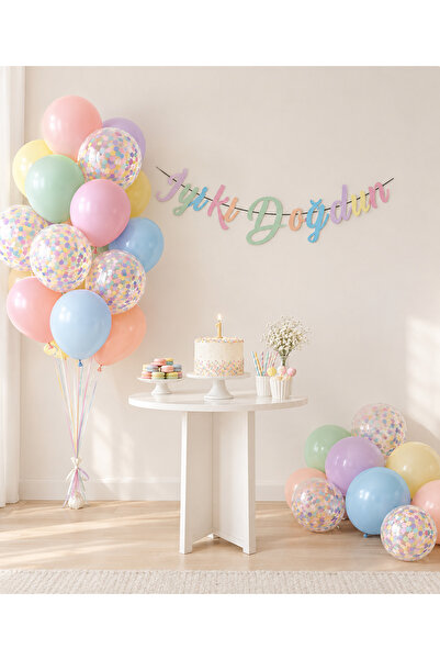 Öztürkpartievi Colorful Confetti Macaron Balloon 30 Pieces Happy Birthday Let...