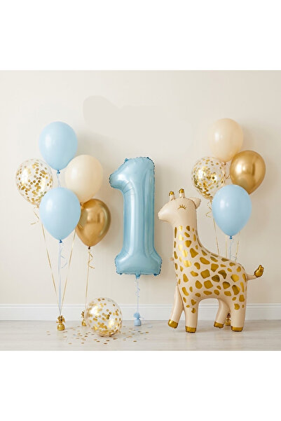 Öztürkpartievi 1 Year Old Giraffe Concept Birthday Balloon Set – Blue Number ...