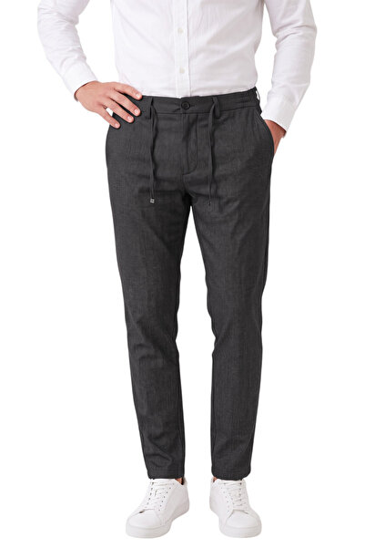 DeepSEA Erkek Slim Fit Kırçıllı Füme Kumaş Pantolon – İpli Esnek Bel Likralı Spor Şık Pantolon 2700252