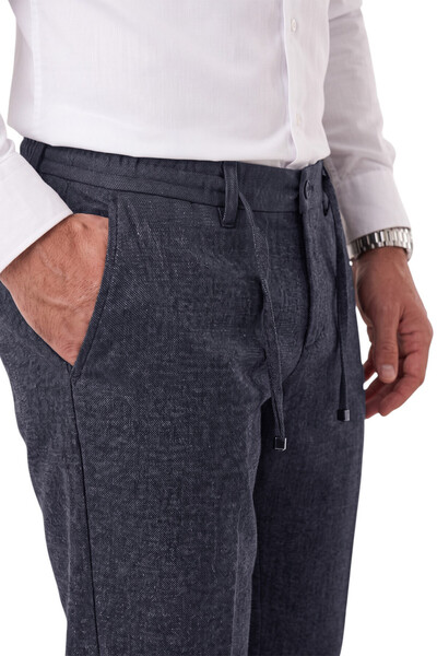 DeepSEA Erkek Slim Fit Kırçıllı Lacivert Kumaş Pantolon – İpli Esnek Bel Likralı Spor Şık Pantolon 2700252