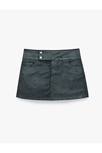Koton Normal Bel Düğme Detaylı Cepli Pamuklu Denim Mini Şort Etek