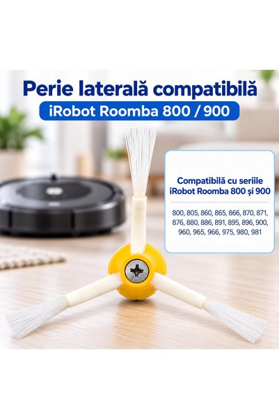 OEM Perie laterala cu 3 brate compatibila iRobot Roomba seria 800 / 900 – Alb/Galben