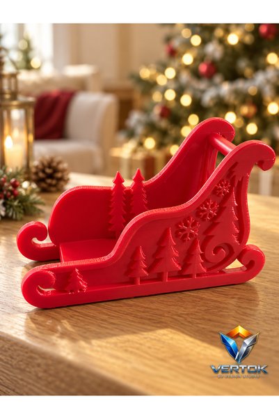 VERTOK3D Yılbaşı Kızağı Tasarımlı Peçetelik – Kırmızı, 17 × 6 × 11 cm