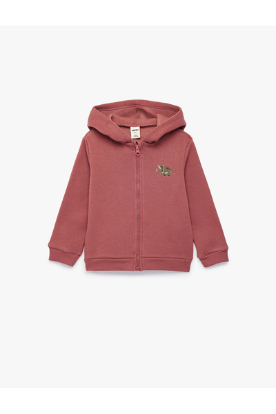 Koton Uzun Kollu Baskılı Cepli Şardonlu Fermuarlı Kapşonlu Sweatshirt